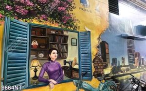 Tranh vẽ cô gái mặc áo dài tím