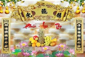 Tranh phòng thờ giả ngọc mâm ngũ quả file gốc