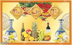 Tranh thờ tài lộc phúc lộc thọ và mâm ngũ quả