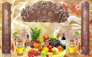 Tranh phòng thờ giả ngọc ngũ quả chất lượng cao