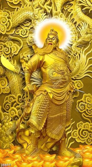 Tranh thờ tướng Quang Công bằng vàng in uv