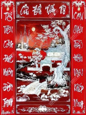 Tranh thờ Cửu Huyền Thất Tổ xà cừ chất lượng cao in uv