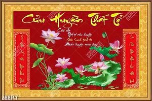 Tranh Cửu Huyền Thất Tổ hoa sen trang trí bàn thờ tổ