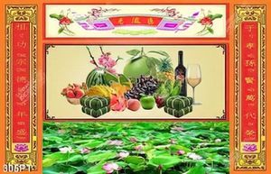 Tranh thờ thư pháp hoa sen và ngũ quả đẹp nhất