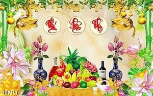 Tranh phòng thờ giả ngọc ngũ quả và song long chất lượng cao