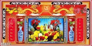 Tranh phòng thờ song long và ngũ quả file gốc