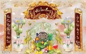 Tranh thờ giả ngọc thư pháp và ngũ quả in uv
