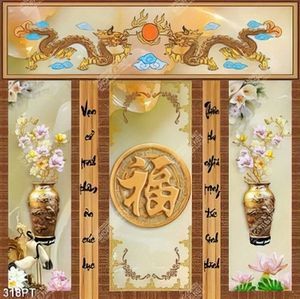 Tranh giả ngọc thư pháp song long trang trí phòng thờ in uv