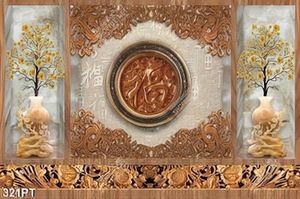 Tranh điêu khắc gỗ và bình hoa giả ngọc in uv