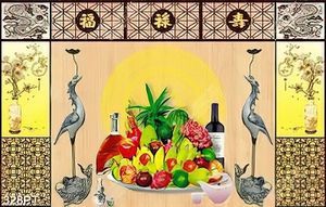 Tranh ngũ quả bên đôi chim hạc treo phòng thờ
