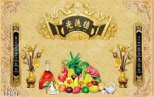Tranh thờ ngũ quả bên bình hoa mạ vàng file gốc