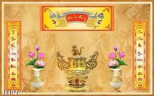 Tranh phòng thờ hoa sen và thư pháp in uv