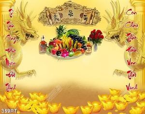 Tranh bàn thở tổ tiên mâm ngũ quả đẹp nhất