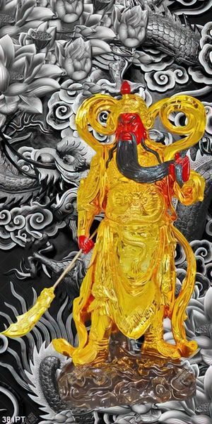Tranh thờ tượng Quang Công mạ vàng in uv
