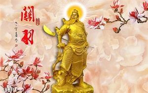 Tranh thờ Quang Công giả ngọc và hoa mộc lan in uv
