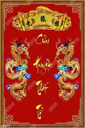 Tranh thờ treo tường Cửu Huyền Thất Tổ in kính