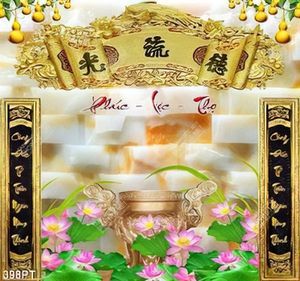 Tranh bàn thờ chữ Phúc Lộc Thọ và thư pháp in kính