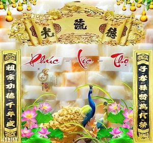 Tranh thờ chữ Phúc Lộc Thọ và chim công file gốc