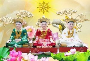 Tranh thờ tam thánh mẫu và hoa sen in uv