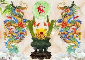 Tranh gắn tường song long trên nền giả ngọc in uv