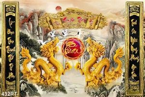 Tranh gắn tường phòng thờ song long và thư pháp