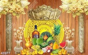 Tranh phòng thờ nền gỗ hoa văn trống đồng in kính