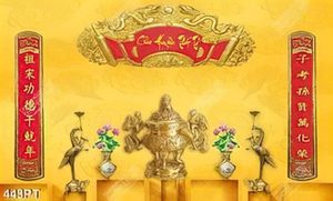 Tranh bàn thờ tổ chim hạc và hoa sen