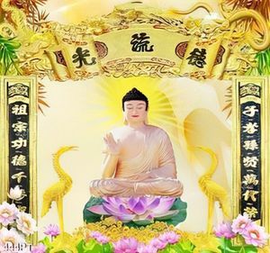 Tranh thờ phật chim hạc và hoa sen in kính