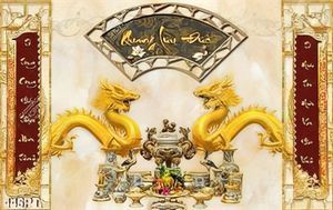 Tranh bàn thờ tổ song long và thư pháp