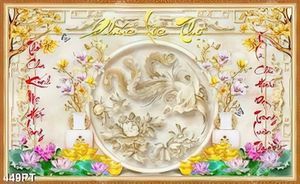 Tranh thờ bình hoa và chim phượng hoàng treo tường