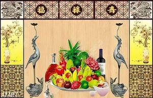 Tranh bàn thờ chim hạc 3d và mâm ngũ quả