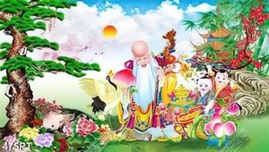 Tranh ông thọ và các tiểu linh đồng trang trí ngày tết