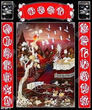 Tranh thờ xà cừ Cửu Huyền Thất Tổ
