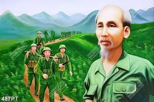 Tranh Bác Hồ cùng bộ đội hành quân file gốc