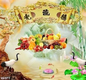 Tranh thờ giả ngọc và mâm ngũ quả in kính