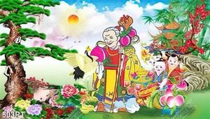 Tranh treo tường bà lão và các tiểu linh đồng