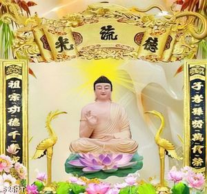 Tranh phòng thờ phật và chim hạc vàng bên hoa sen in uv
