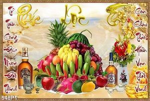 Tranh thờ mâm ngũ quả nền đá giả ngọc gắn tường