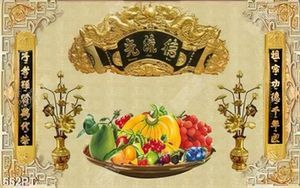 Tranh thờ 3D giả ngọc thư pháp và ngũ quả