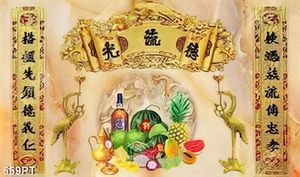 Tranh phòng thờ thư pháp hạc vàng in gạch men