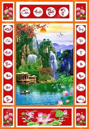 Tranh gắn tường phòng thờ Cửu Huyền Thất Tổ phong cảnh file gốc