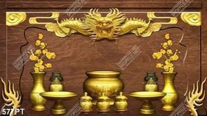 Tranh bàn thờ rồng vàng bà hoa mai chất lượng cao