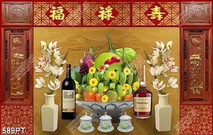 Tranh thờ mâm ngũ quả và bình hoa gắn tường