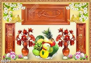Tranh bàn thờ mâm ngũ quả và thư pháp điêu khắc gõ đẹp nhất