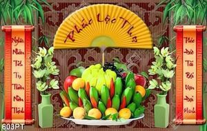 Tranh 3d mâm ngũ quả trang trí bàn thờ tổ
