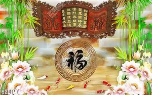 Tranh thư pháp hoa sen và cá chép trang trí phòng thờ