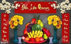 Tranh ngũ quả dán tường phòng thờ