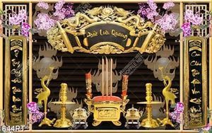 Tranh thư pháp và chim hạc trang trí bàn thờ gia tiên