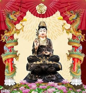 Tranh thờ phật và hoa sen trang trí phòng thờ