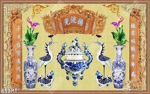 Tranh treo tường phòng thờ bình hoa và chim hạc bằng gốm